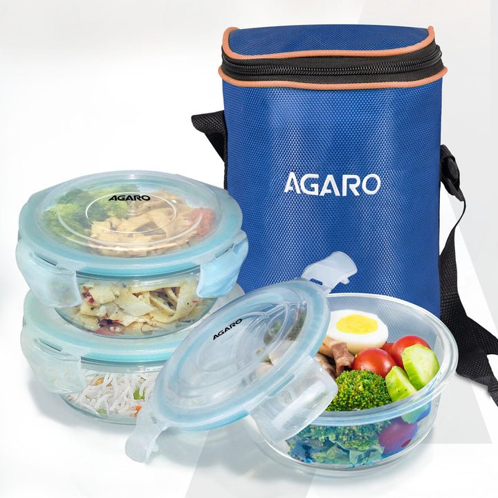 AGARO Elite Glass Lunch Boxes, Set of 3 — AGARO product photograph