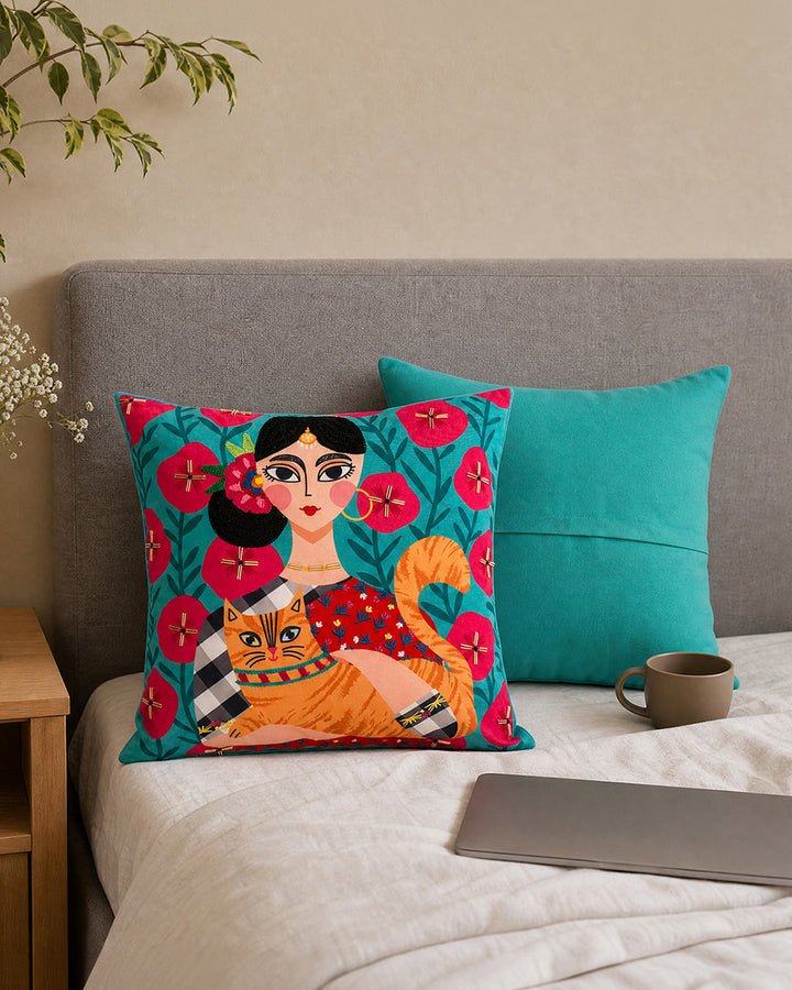 Chumbak Cat Lady 16-inch Cushion Cover — Chumbak product photograph