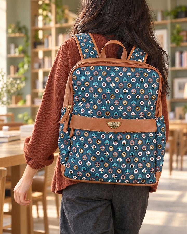 Chumbak Pixel Flower Double Zip Laptop Backpack — Chumbak product photograph